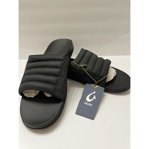 OluKai Maha Olu Slide Sandals Black Recovery Puffy Straps Foam Cushion Men's 14